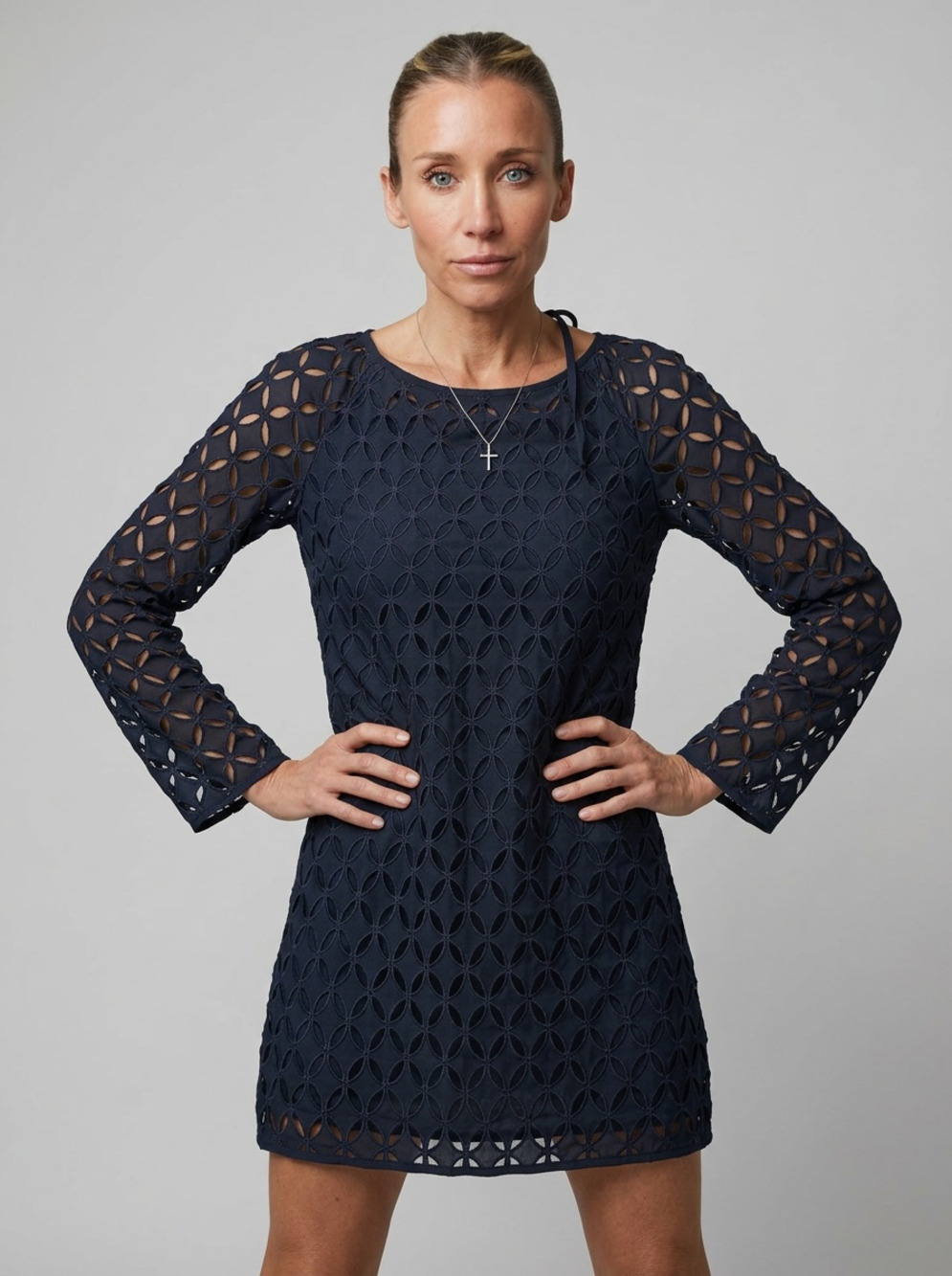 Bailey 44 Kynlee Long Sleeve Eyelet Mini Dress in Black NWT